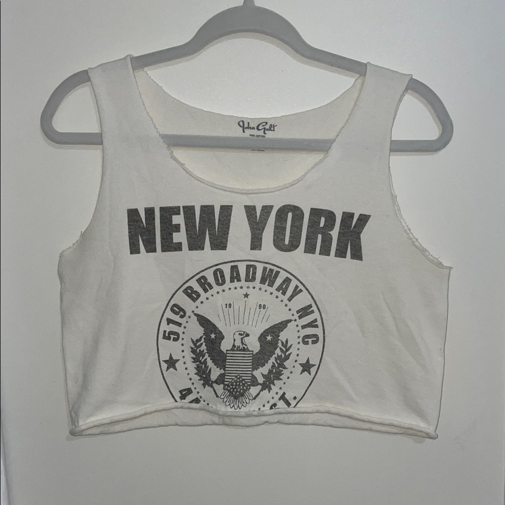 Brandy Melville John Galt White New York Graphic Cropped Tank Top | OS